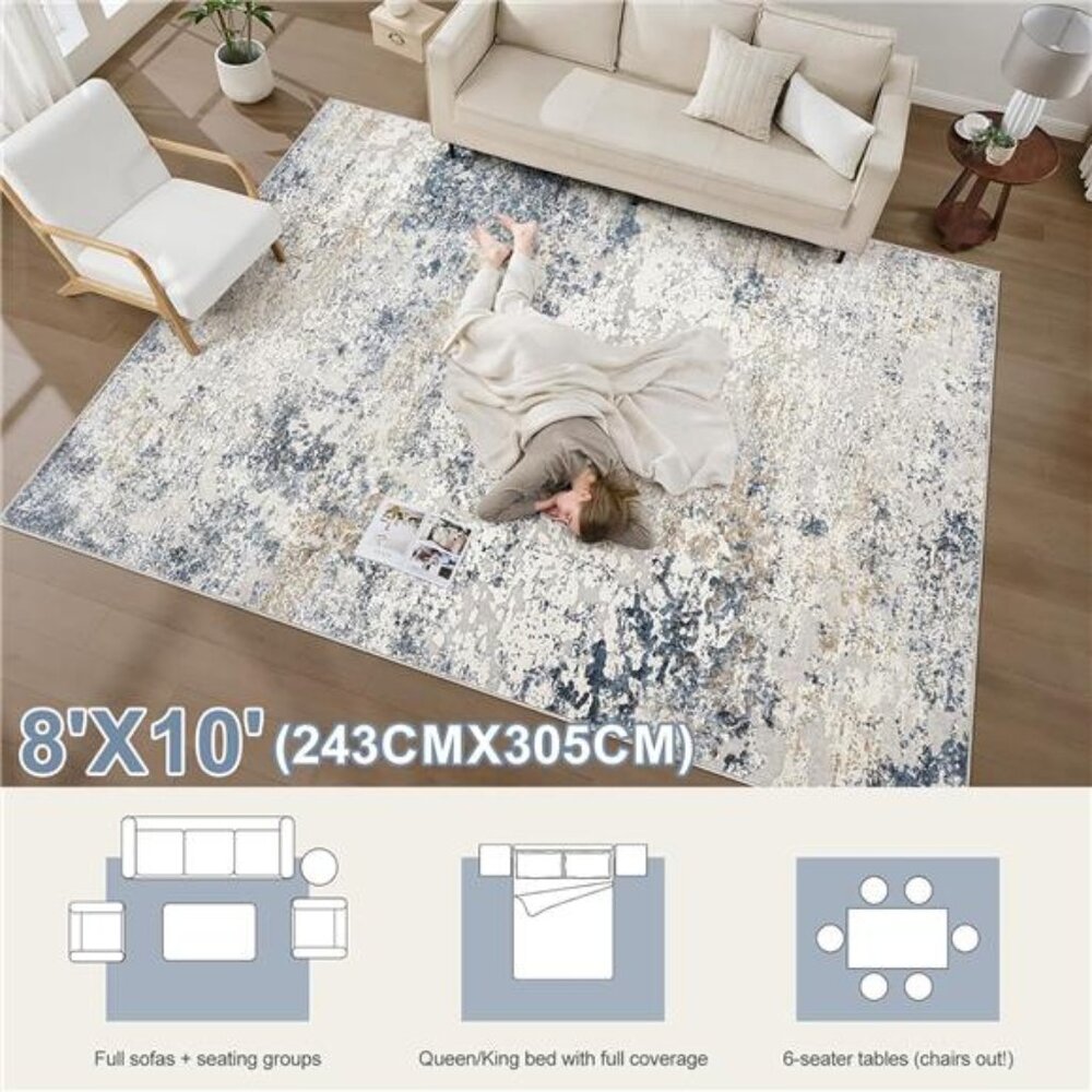 Area Rug Living Room Rugs - 8x10 Abstract Large Soft Indoor Washable Rug - Picture 2 of 7